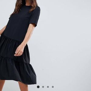 ASOS black tiered smock midi dress size 0 small